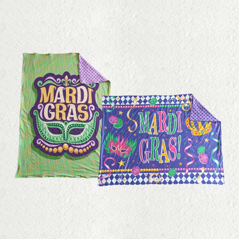 

Sibling Mardi Gras Purple Minky Blanket with Polka Dots Crown Design Soft Comforter for Home Decor29*43 inches