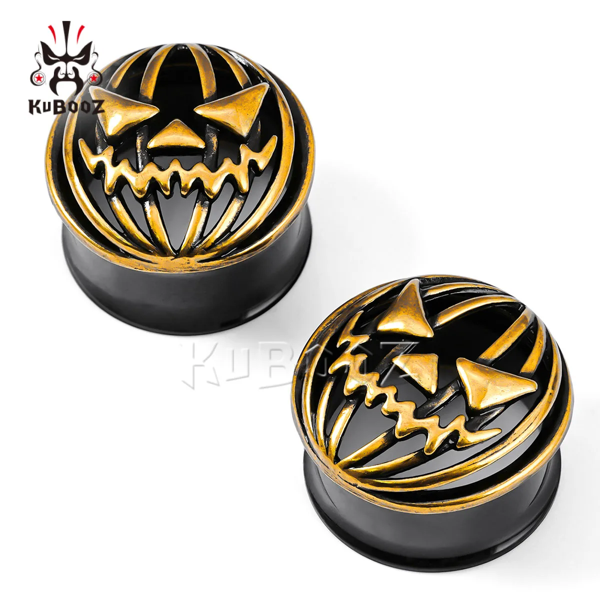 KUBOOZ 316L hypoallergener Halloween-Kürbis-Ohrtunnel aus Edelstahl, Plugs und Bahren, 1 Paar Gothic-Ohrpiercing-Schmuck