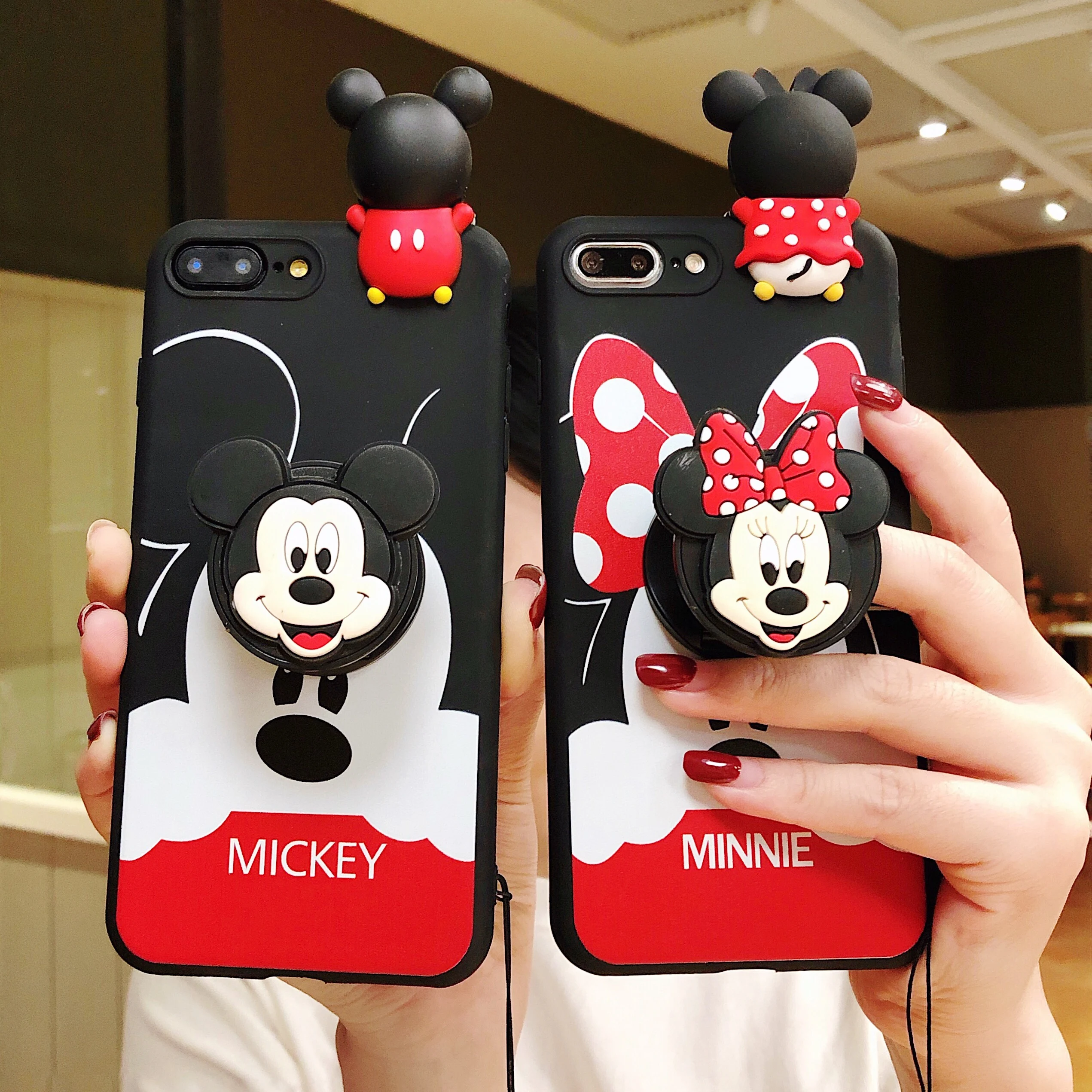 

Minnie Mickey Phone Case For Xiaomi Redmi Note 10 Pro Max 9 8 7 10T 10S 9T 9S 8T A3 A2 A1 Plus Toy Strap Rope With Holder Cover