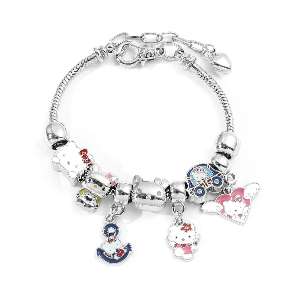 Kawaii Hello Kitty bracciale Anime sanhos Cute Figure Kitty White Beads ciondolo braccialetto fai da te braccialetto Trend accessori per gioielli