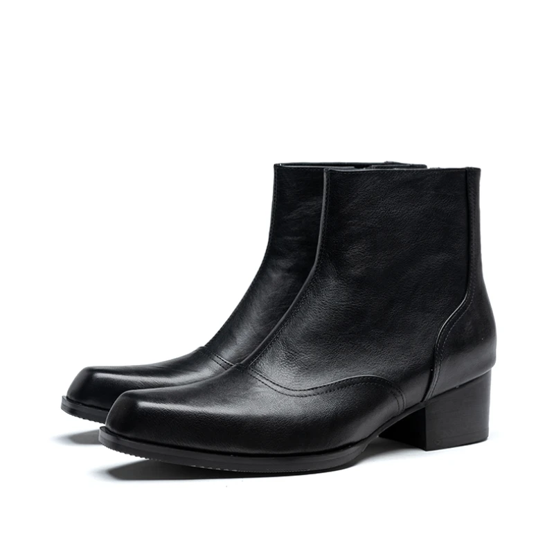 5 Cm High Heels Mens Warm Boots Luxury Genuine Leather British Style Handmade Winter Fashion Ankle Social Shoes with Height Man