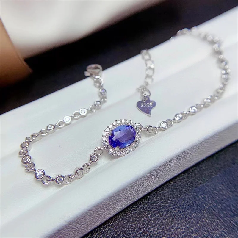 Real Genuine Natural Tanzanite Women S925 Charm Bracelet with Certificate 15+3cm