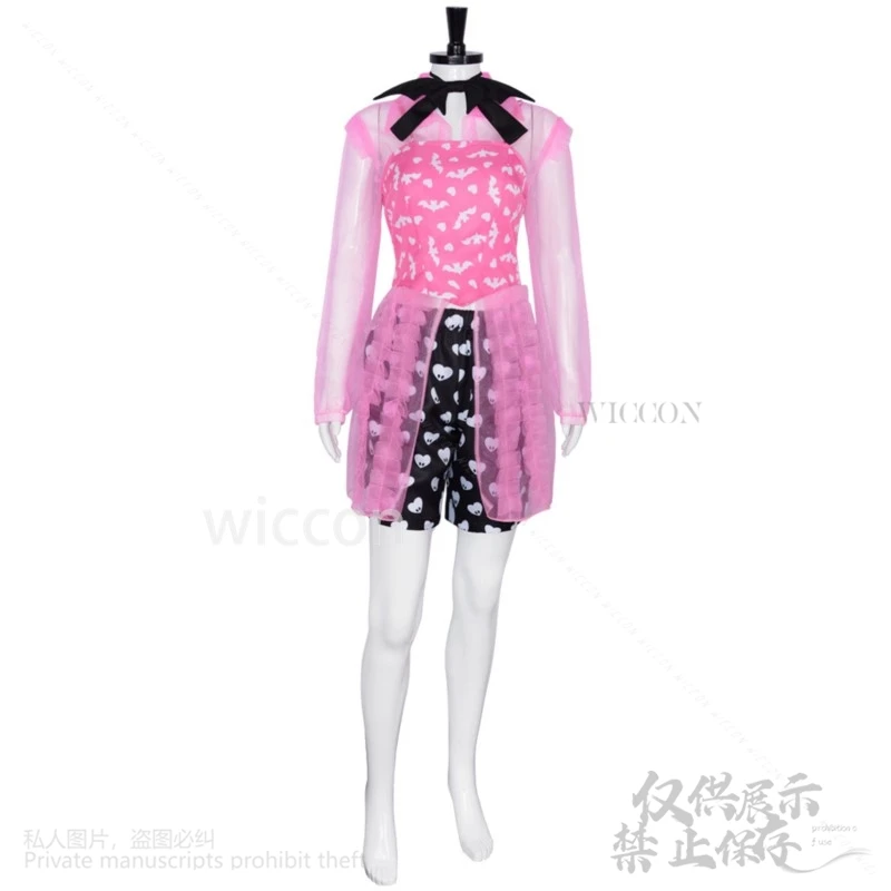 Anime Movie Monster Cosplay Dress High Girl Draculaura Costume Lolita Cos Pink Black Wig Halloween Women Fancy Roleplay Outfit