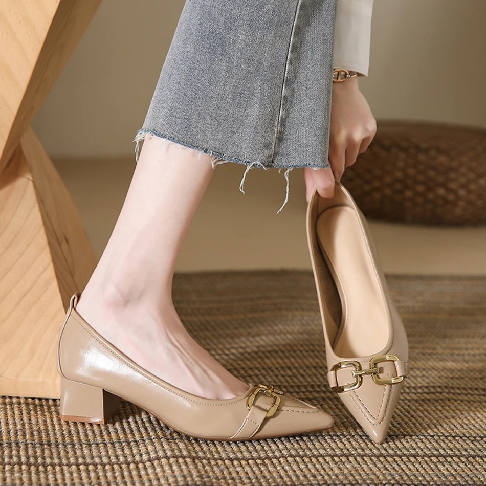 New style platform women's shoes - pointed toe, shallow toe, single heel, French-style mid-heel Mary Jane women's shoes
