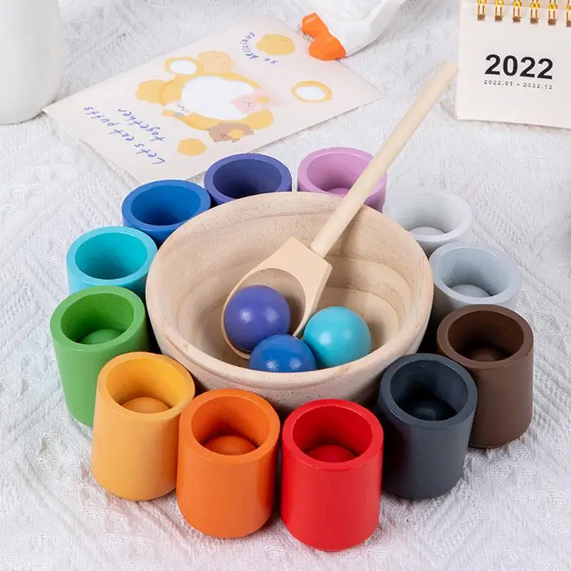 Jouet en bois Montessori pour bébé, boule arc-en-ciel et jeux de tri de documents standardisés, jouets d'apprentissage de la motricité fine, cadeaux pour enfants