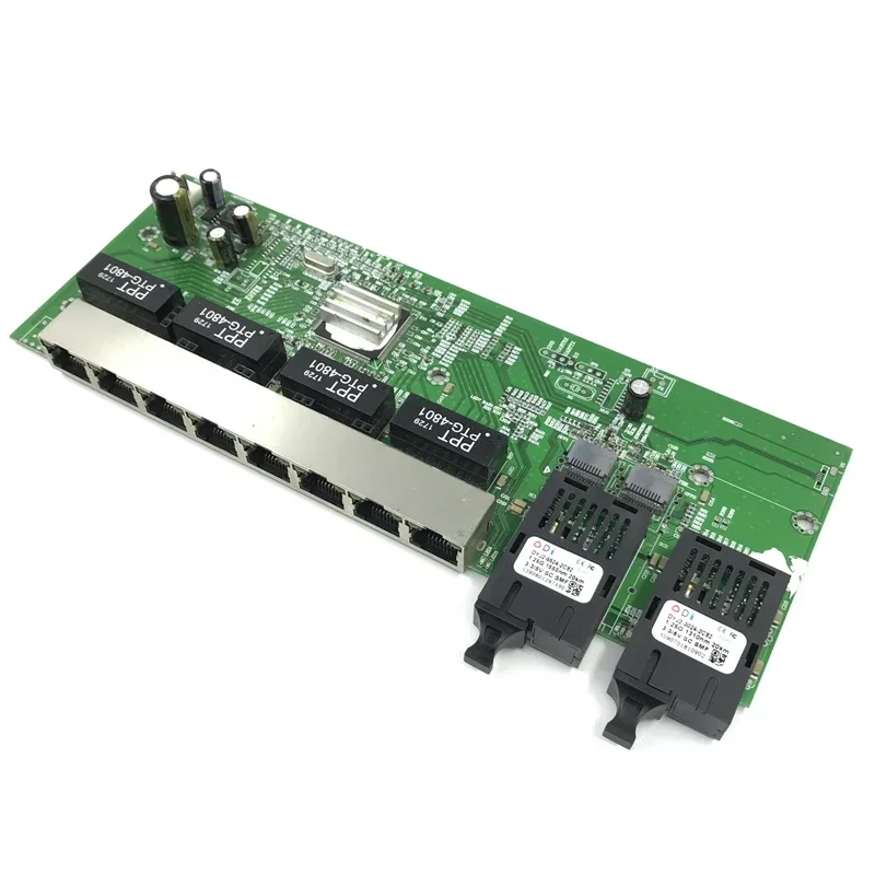 Reverse  10/100/1000M Gigabit Ethernet switch  Fiber Optical Single Mode 8 RJ45 and 2 SC fiber Motherboard1.25G 20KM