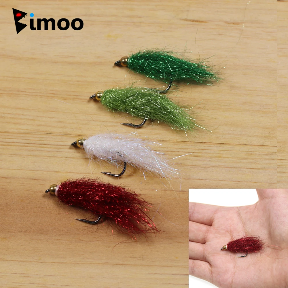 Bimoo 7PCS #4 Brass Beadhead Long Ice Dub Fiber Streamer Fly Baitfish Trout Salmon Steelhead Grayling Fishing Flies Bait Lures