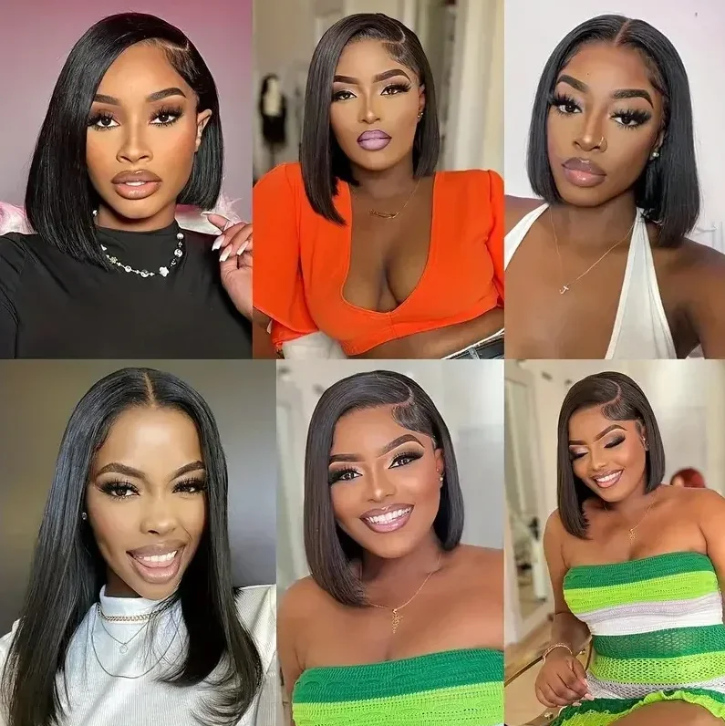 اللون الطبيعي مستقيم بوب باروكة من شعر طبيعي مستقيم 13x4 HD شفاف الدانتيل أمامي بوب شعر مستعار قصير طول بوب الباروكات للنساء