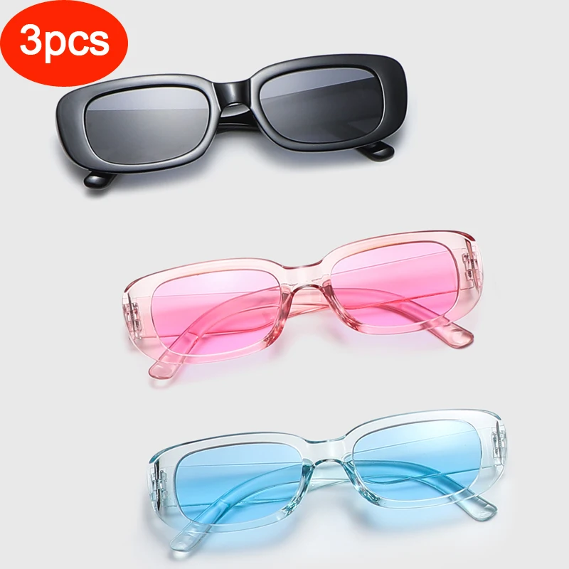 2 pcs/3 pcs Kleine Rechthoek Frame Zonnebril Voor Vrouwen Mannen Snoep Kleur Y2K Mode Zonnebril Vintage outdoor Brillen UV400