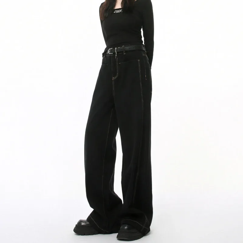 SYUHGFA ผู้ชายกางเกงยีนส์ 2025 ฤดูใบไม้ผลิอเมริกันวินเทจตรงซักผ้าสีทึบอเนกประสงค์ขากว้างกางเกงยีนส์ชายแนวโน้ม