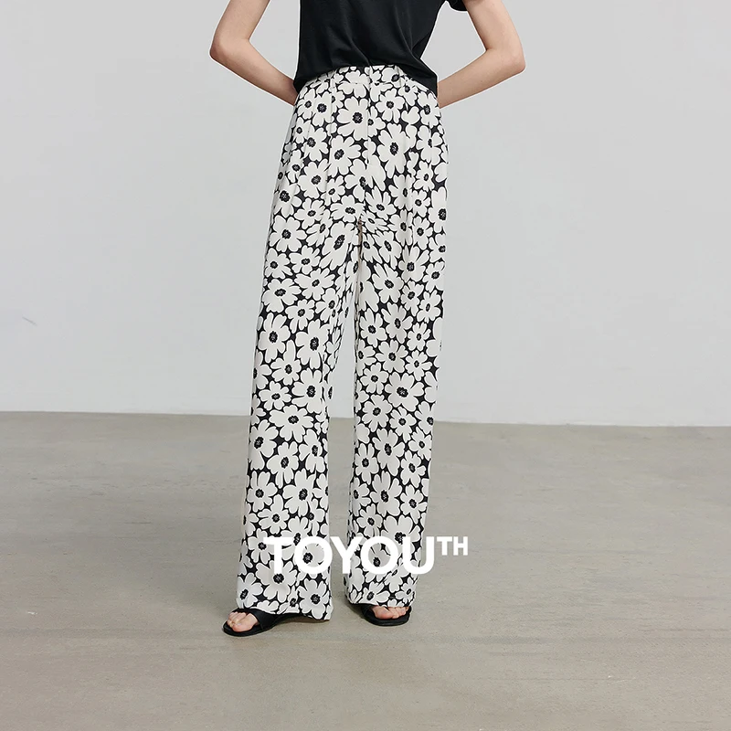 

TOYOUTH Women Casual Pants 2025 Summer New Stragith Wide Leg Long Pants 8527029