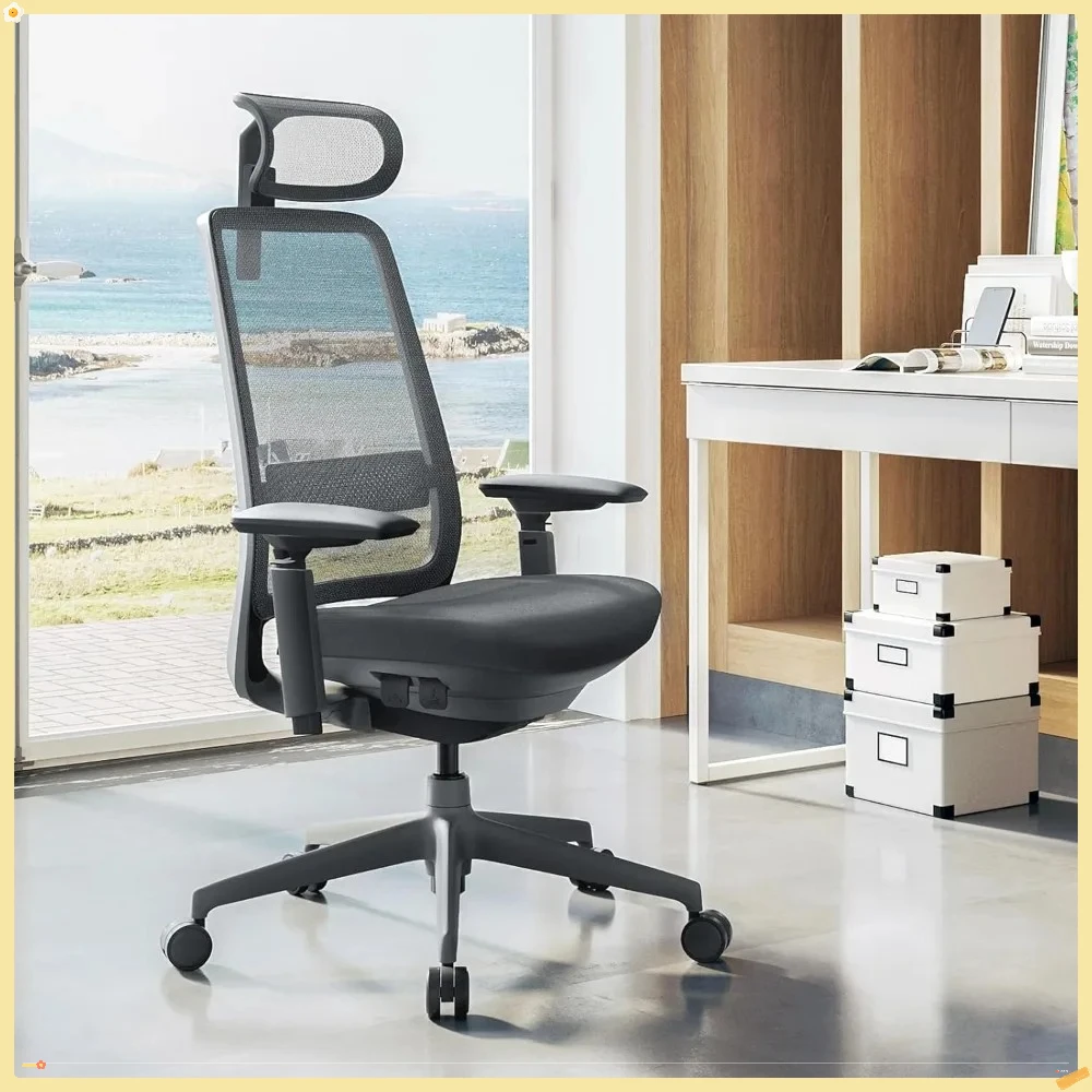 Эргономичное офисное кресло, компьютерное кресло с высокой спинкой, поясничной поддержкой, регулируемым подголовником и 4D-подлокотниками