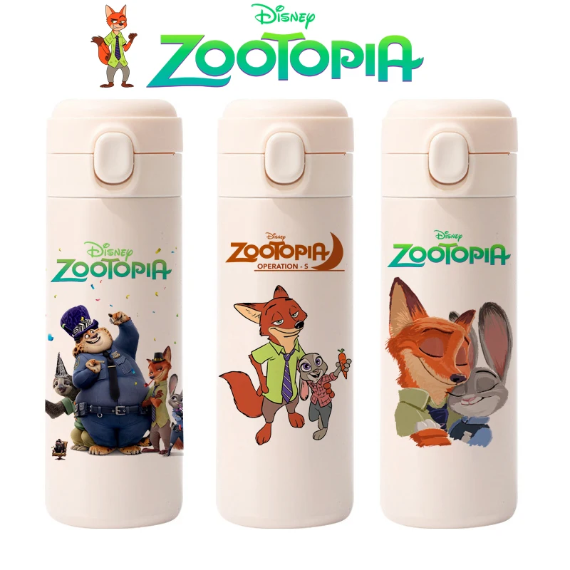 Disney Zootopia Thermosbecher, großes Fassungsvermögen, kleiner und leichter Tragebecher, 304 Edelstahl, Outdoor, Schule, Saft, Milchbecher