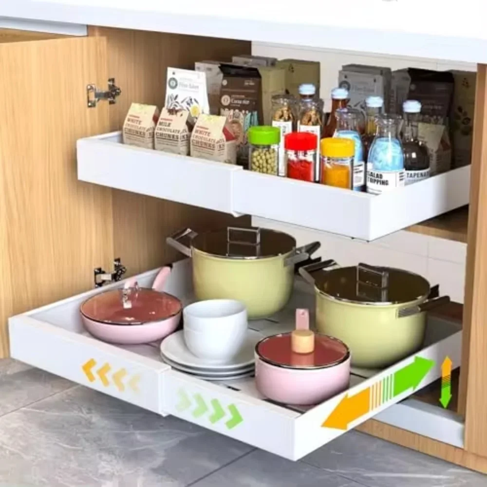 Picture 6: Adjustable Pull-Out Cabinet Storage Rack Slides Out Cabinets Drawers For Kitchen Use Non Punching Pull Out Slide Storage Racks
