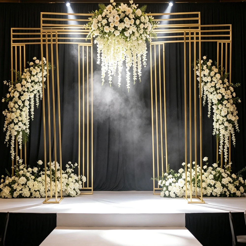 1pcs/3pcs)Gold Plated Geometry Iron Arch Screen Luxury Wedding Backdrop Stand Floral Display Frame for Birthday Banquet Photo Pr