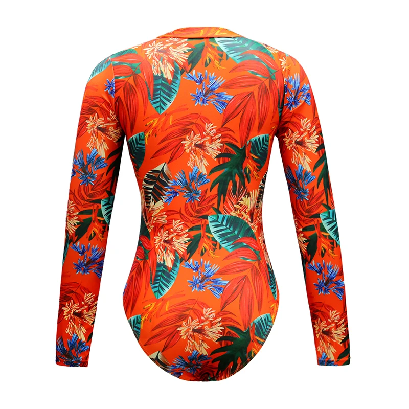 MUOLUX One Piece Swimsuit Long Sleeve Zip Front One Piece Surf Swimsuit and Sarong Swimwear Slimming Bathing Suit Beach Wear