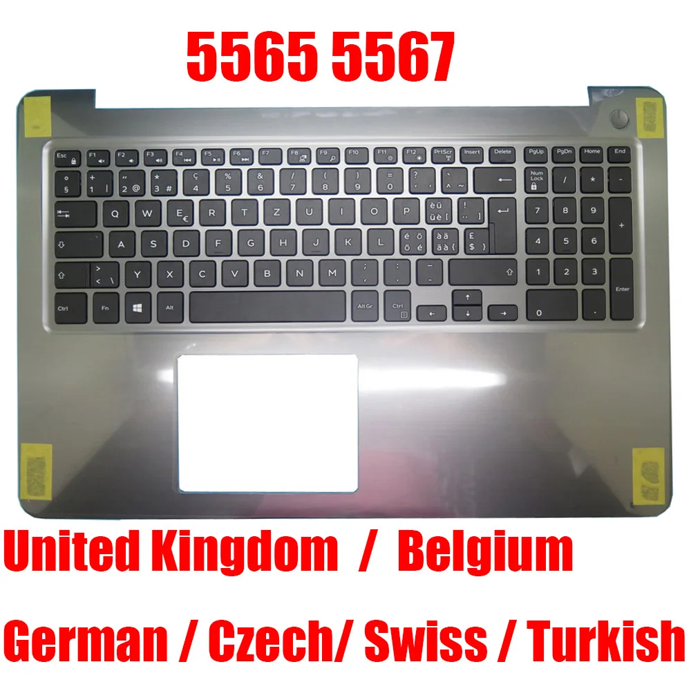 

UK / German / Belgium Laptop Palmrest For DELL For Inspiron 15 5565 5567 0PT1NY PT1NY Czech Swiss Turkish Gray Upper Case New