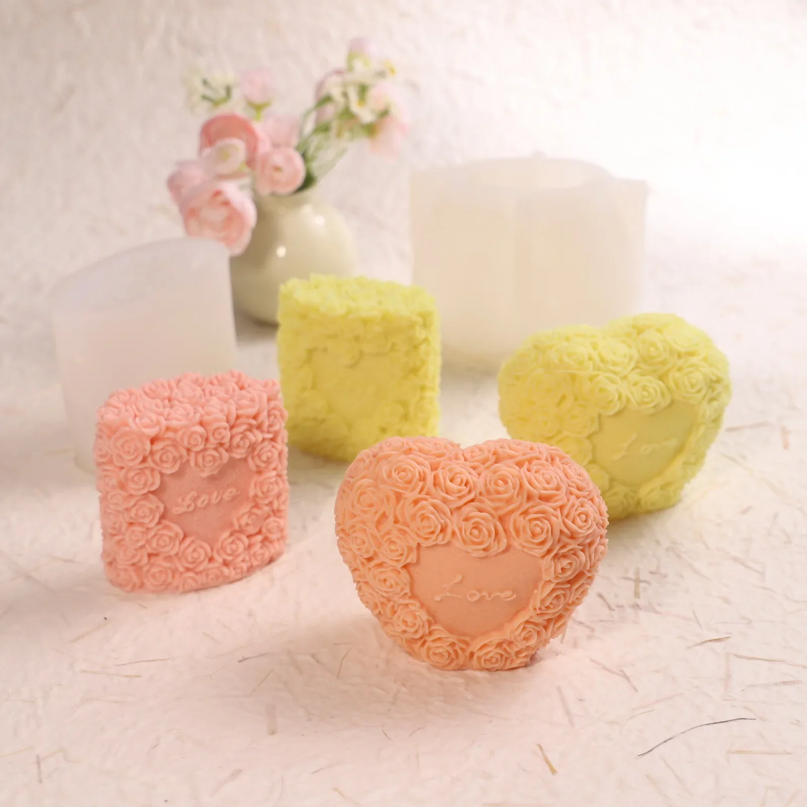 

Valentine's Day Love Rose Column Scented Candle Silicone Mold DIY Chocolate Mousse Cake Decoration Mold