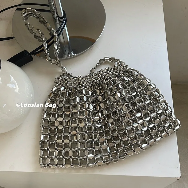 

Minimalism Hand-Beaded Shiny Woven Handbag Summer Armpit Shoulder Bag For Women Girl Accessories