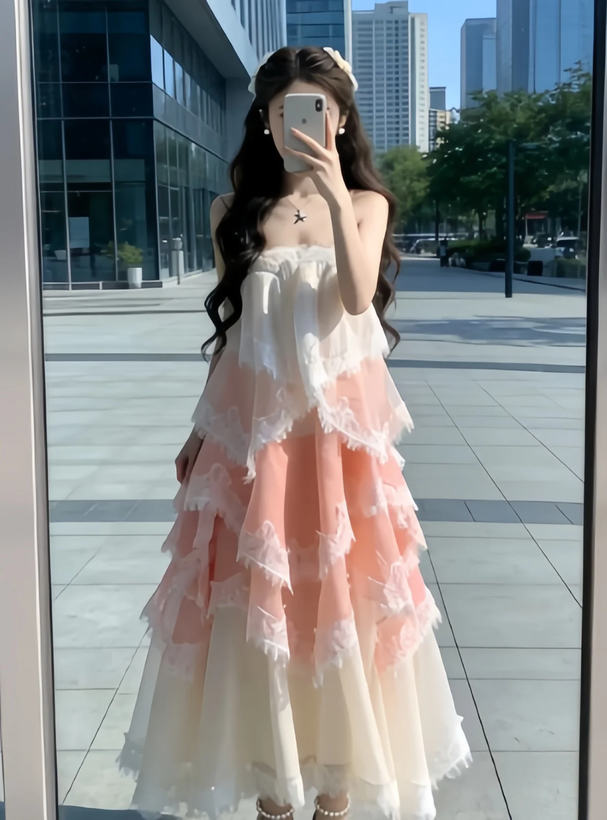 

Elegant Lace Off-Shoulder Dress Women's Spring Summer Multi-Layered Skirt Cake Skirt Slimming Fairy Skirt Heavy Embroidery