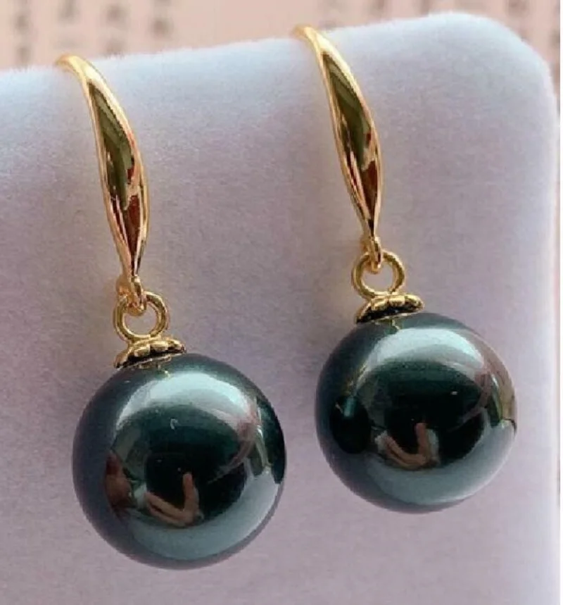 

Perfect Round AAAA 9-10mm South China Sea Black Pearl Earrings in 14K Gold