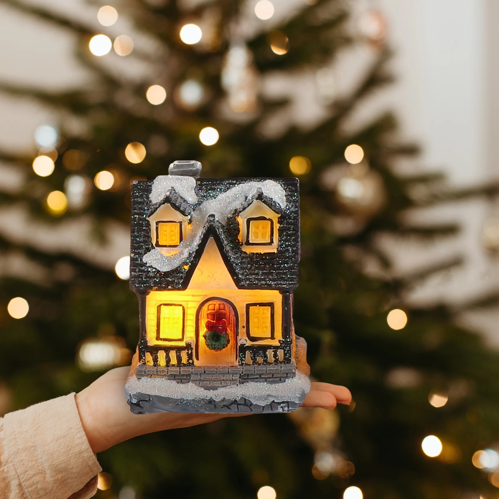 

4 Pcs Resin House Ornaments Decor Christmas Mini Luminous Landscape Decors Party Gifts Children Lovely Design Visual