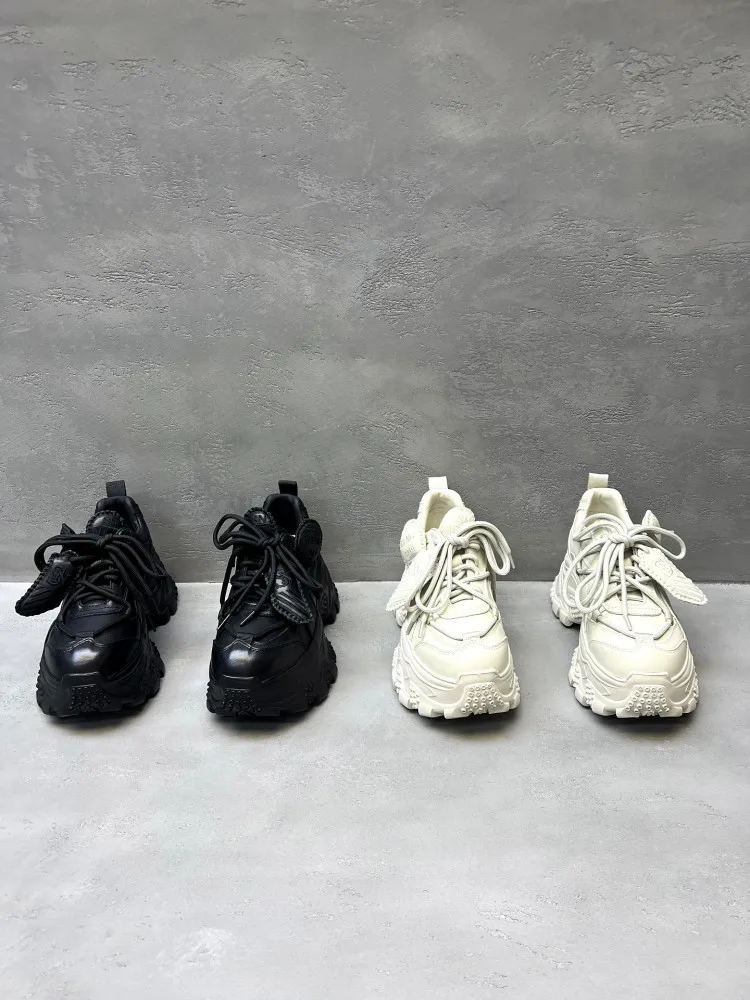 Autumn Women Genuine Leather Sneakers Round Toe Thick Soled Height Increasing Shoes Lace Up Breathable Jogger Running Trainers