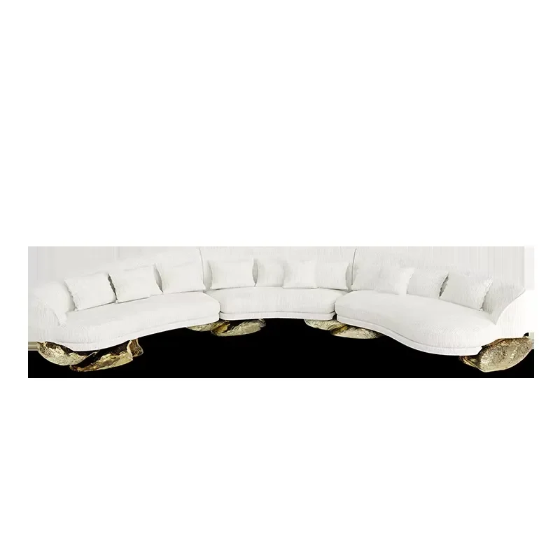 Italian Brand Furniture European Minimalist C Shape Curved Sofa Brass Base Accents Designed for Home Villa Living Room