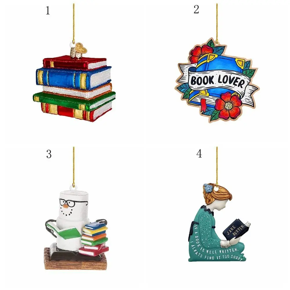 Ciondolo appeso albero di natale acrilico dipinto creativo libro di natale fai da te ornamenti a goccia lettore fatto a mano ornamento libro macchia