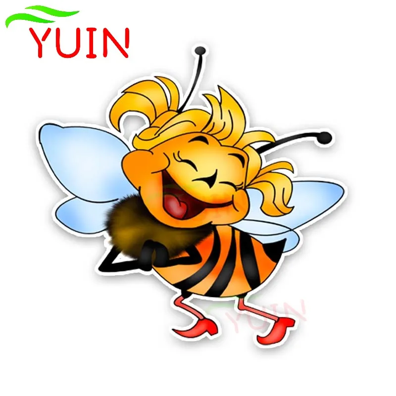 Um feliz Cartoon Bee Car Sticker Moda Modelling PVC Body Window Decoração Carros Acessórios Impermeável Anti-UV Decal 14*14cm