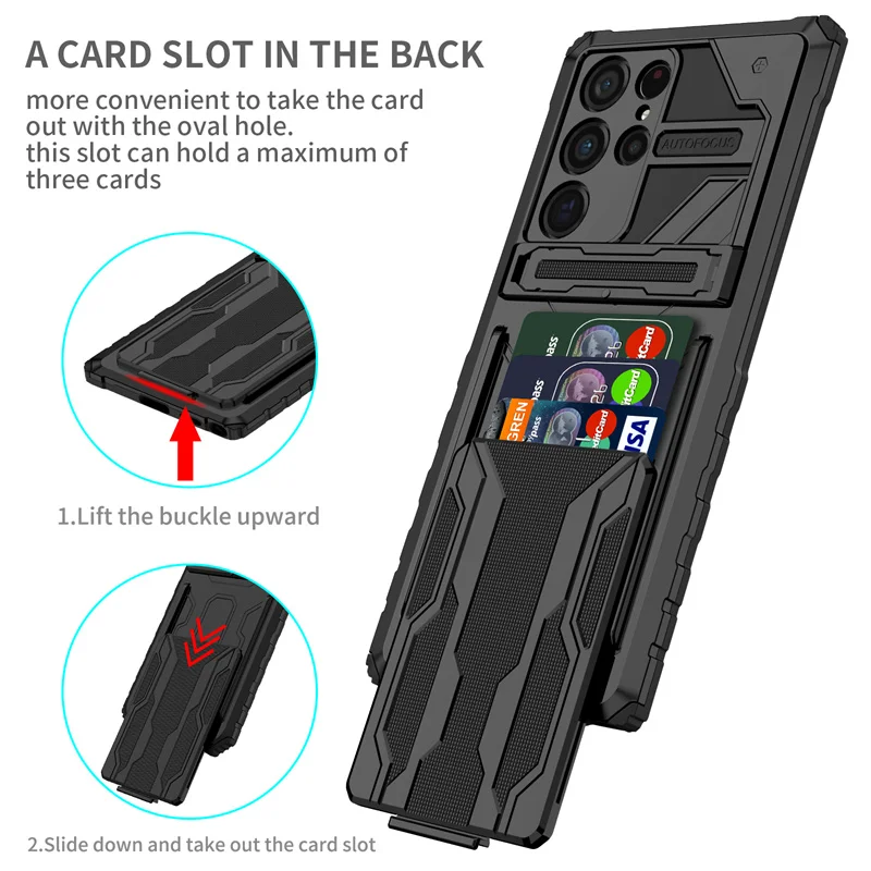 For Samsung Galaxy S22 Ultra Case Shockproof Armor Phone Cases For Samsung S 22 S22Ultra Plus Pro S22+ Card Holder Stand Cover