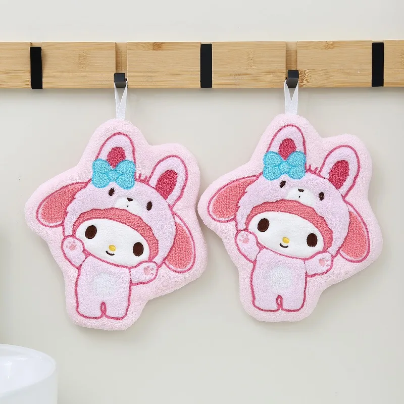 

Kawaii Hello Kitty Hand Towel Cartoon Hanging Style New Anime Hand Towel Kitchen Quick Drying Coral Fleece Accessories Wholesale