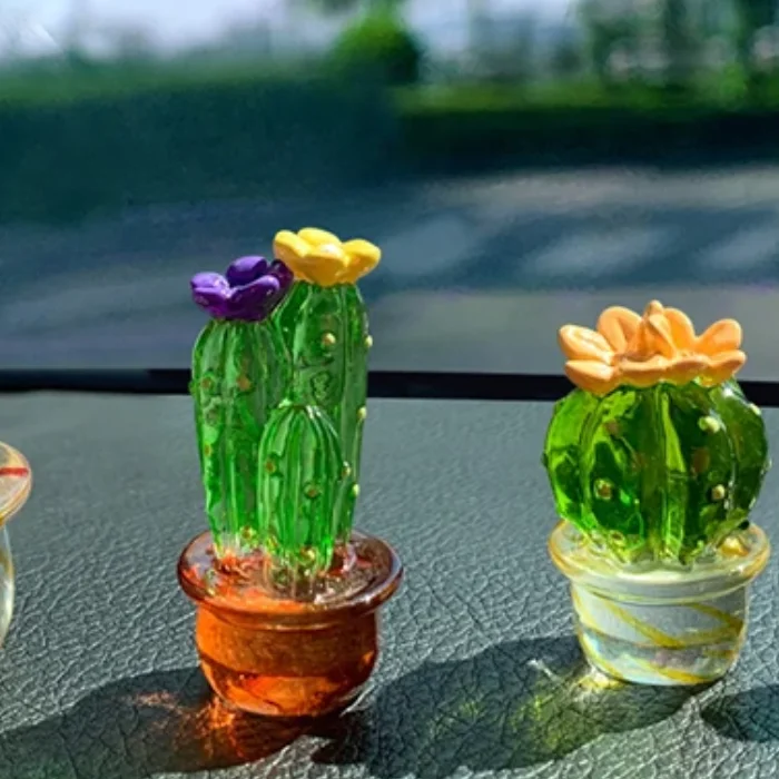 

Glass Cactus Figurines Ornaments Mini Bonsai Decor Cute Miniature Desktop Craft