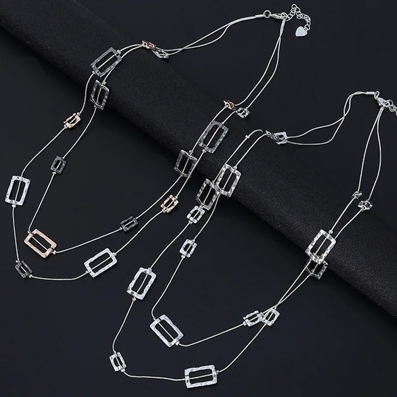 Vintage Long Collar Square Necklace Chains On the Neck Aesthetic Suspension Goth Pendants Costume Jewelry for Women