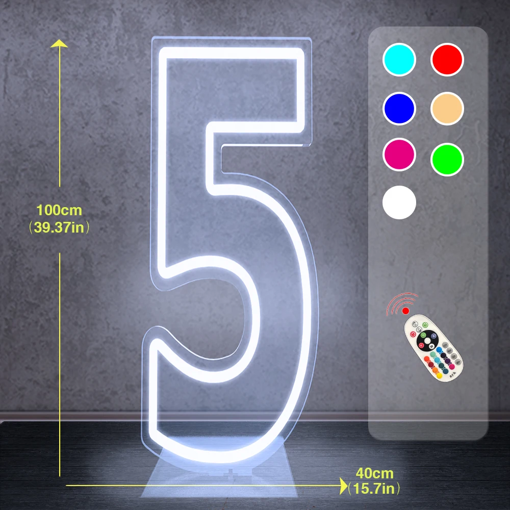 100cm LED Neon Sign with Color Changing Numbers And Letters Free Standing for Holiday Background Decoration