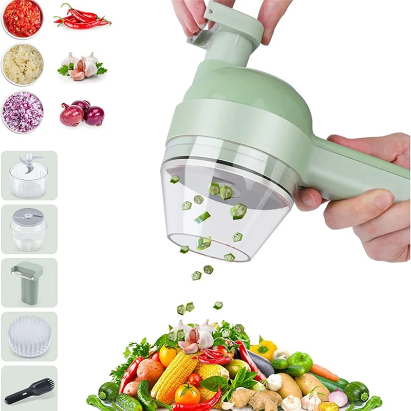 

B98A-5 In 1 Electric Vegetable Cutter Set Portable, Rechargeable, Chopper Machine For Pepper,Garlic& Meat