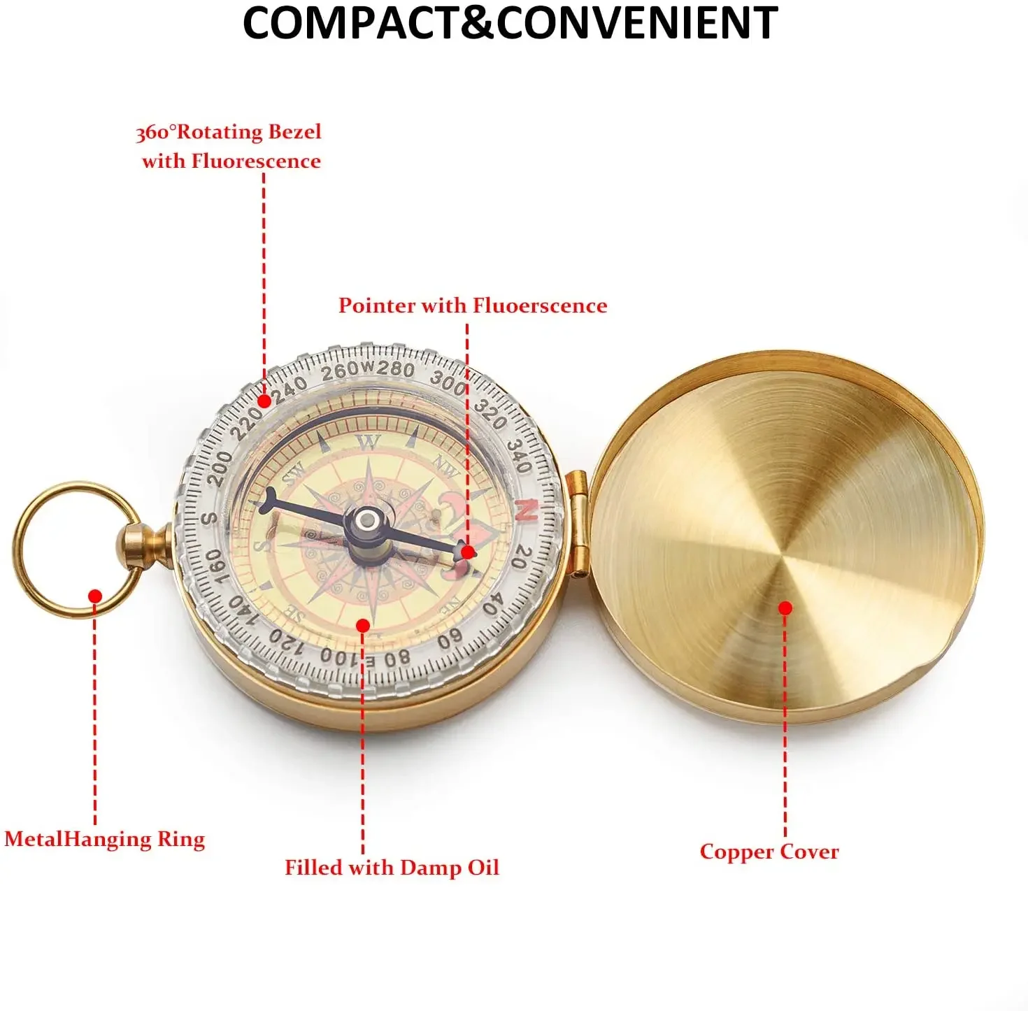 Camping Compass Navigation Metal Pocket Compass For Hiking Camping Hunting Outdoor Military Navigation Tool