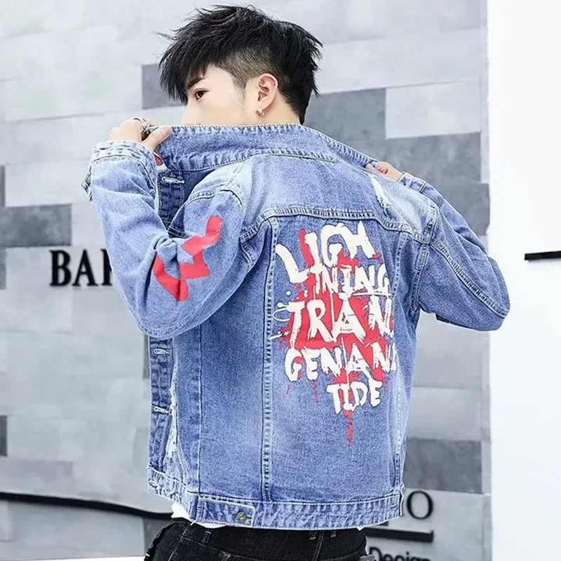 Spring Autumn Embroidery Denim Jacket Men 2022 New Casual Teenagers Hip Hop Baseball Uniform Slim Student Handsome Jacket Top