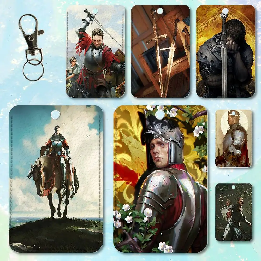 

K-Kingdom Come D-Deliverance Key Tag Ring Leather Card Holder Key Ring Rectangle Access Card Holder