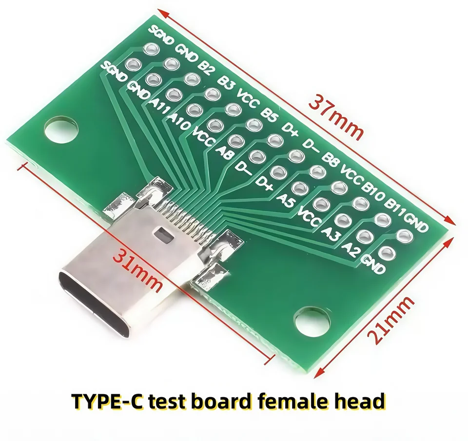 1 Pieza Adaptador Tipo-C Macho a Hembra USB 3.1 Placa PCB de Prueba Conector Tipo C 24P 2.54mm para Transferencia de Cable de Datos 3