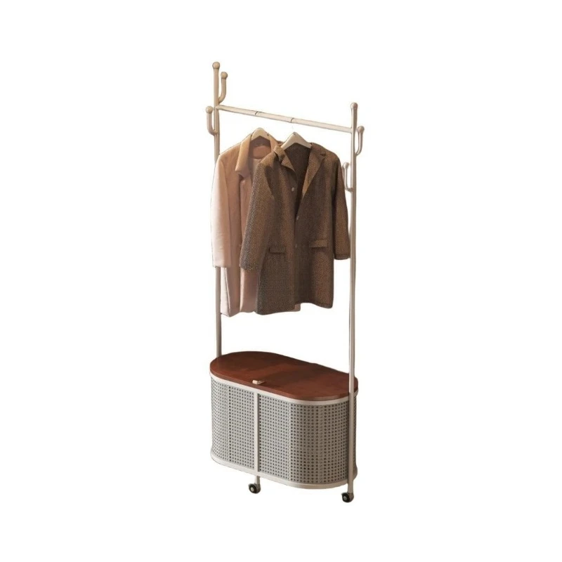 Cream coat rack floor-to-ceiling bedroom Japanese light luxury rattan dirty clothes basket storage hanger household mobile