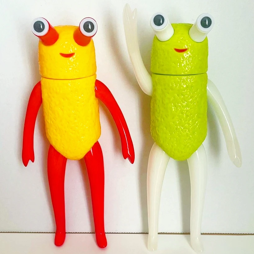 Soft Vinyl Tempura Fried Shrimp Big Eyes BJD Doll Figure Toy Red and Yellow Designer Trendy Doll Art Collection Toy Exhibition