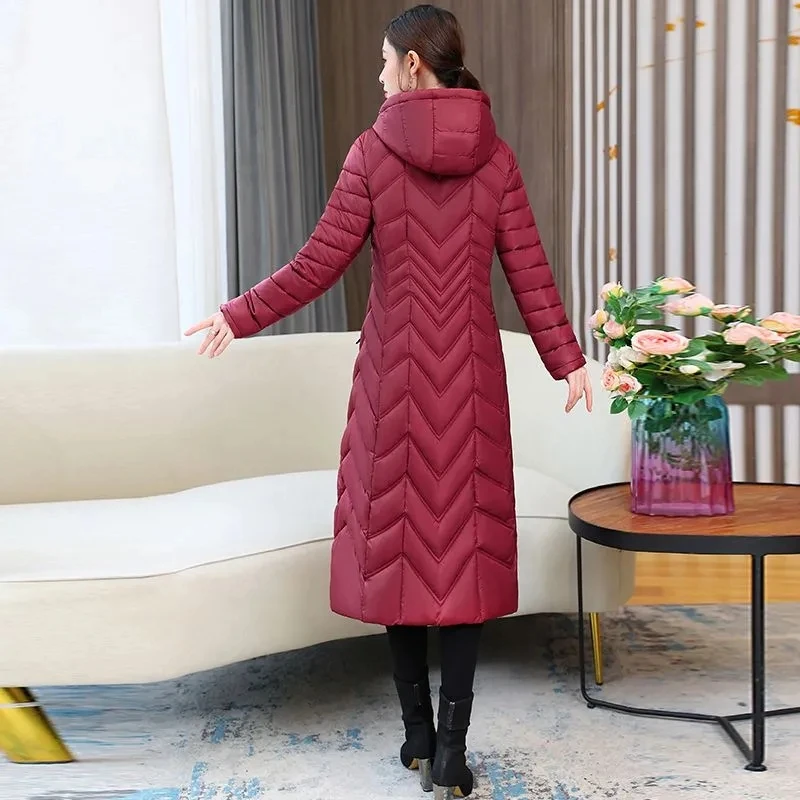 2026 NEW Winter Hooded Down Jacket 5XL Women's Warm Parka Fashion Down Cotton Women Long Coat Slim Temperament Female Overcoat