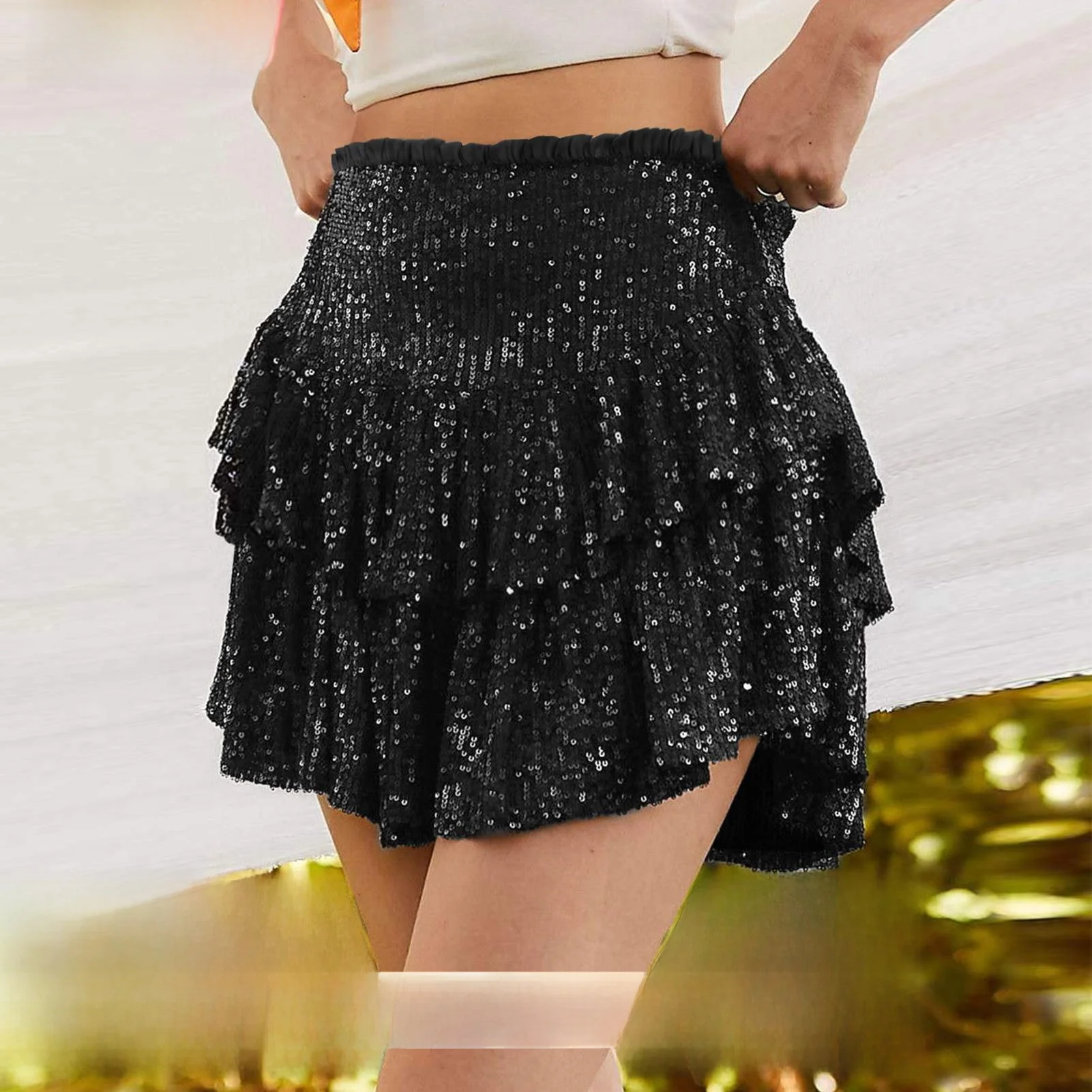 Nieuwe sexy f-lengte kralen rok dames herfst faion sexy ort pure kleur plooirok grensoverschrijdende trendy jurk