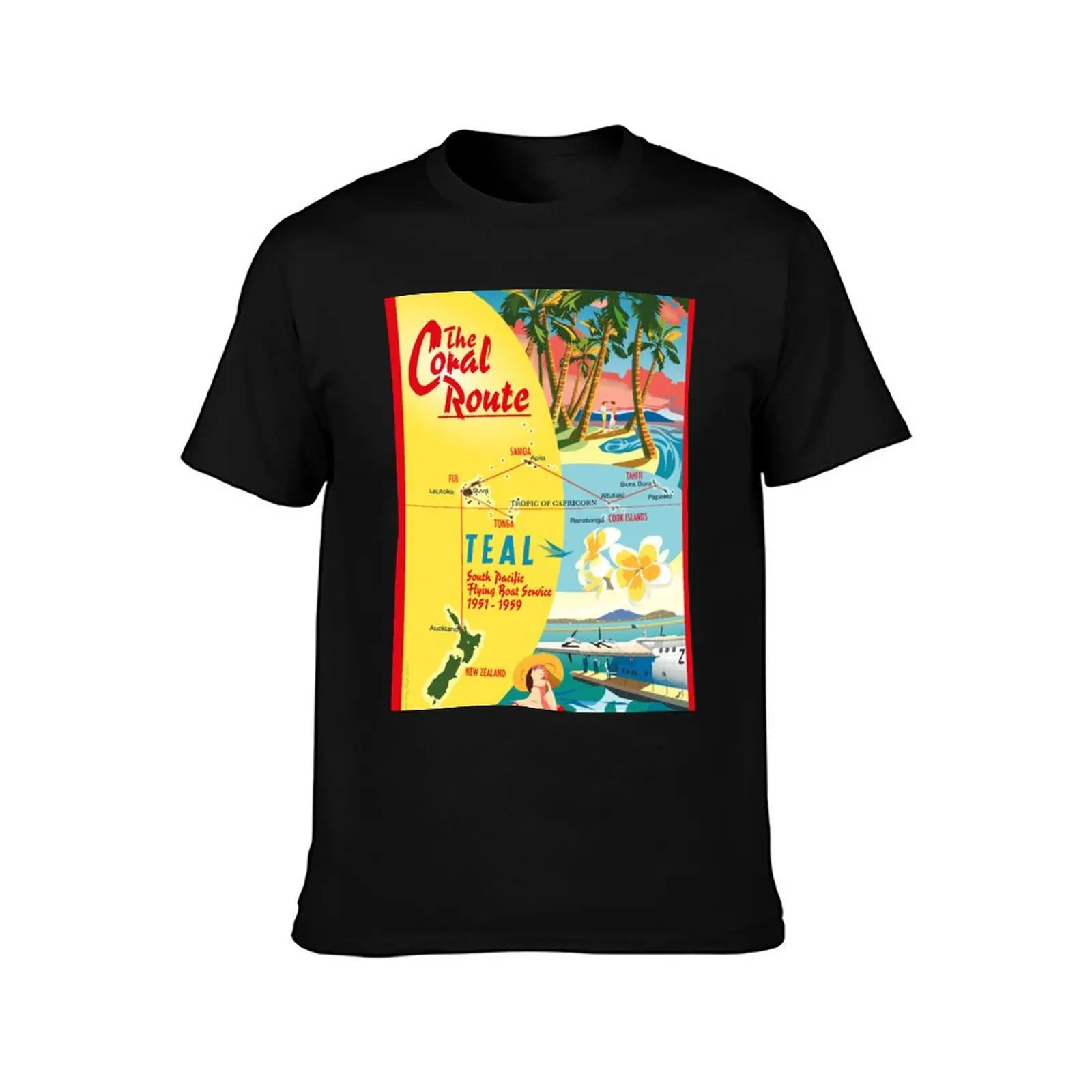 The Coral Route T-Shirt Summer Casual Cotton Tee Oversized Streetwear Tops Vintage Graphic Print Loose Fit Short Sleeve