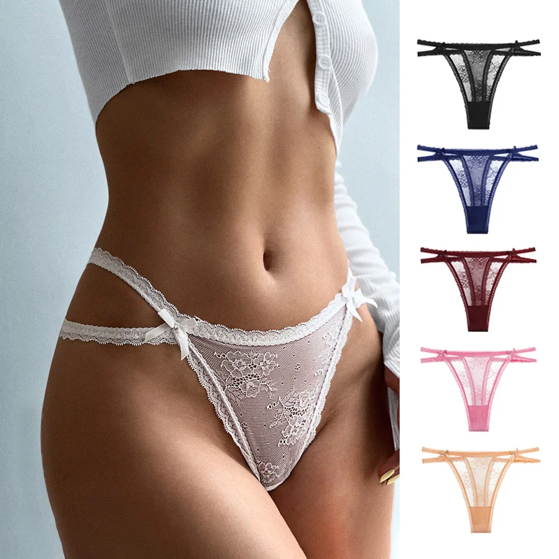 SP&CITY Thin Lace Sexy Transparent Thongs Mesh Women\'s Underpants Hollow Out Panties Sex String Crotch Cotton Seamless Briefs