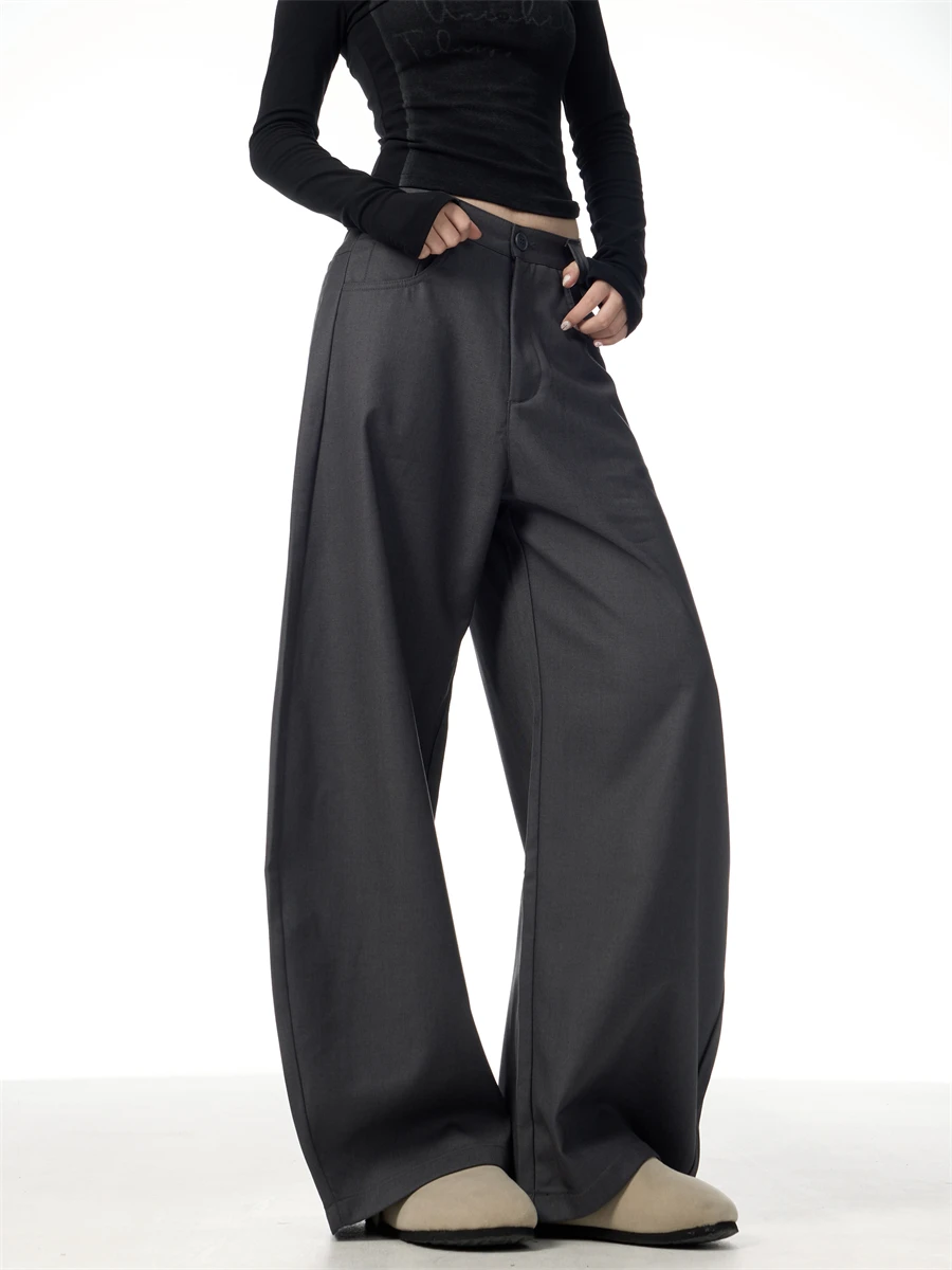 

Широкие брюки с высокой талией, женские повседневные брюки из Гонконга, свободные брюки длиной до пола, модные брюки прямого кроя INS