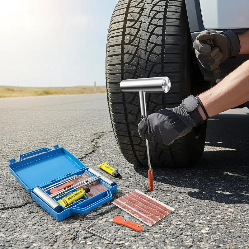 Car Tire Repair Kit Heavy Duty Emergency Puncture Repair Tool Set with Storage Box for Outdoor Road Trip view 4