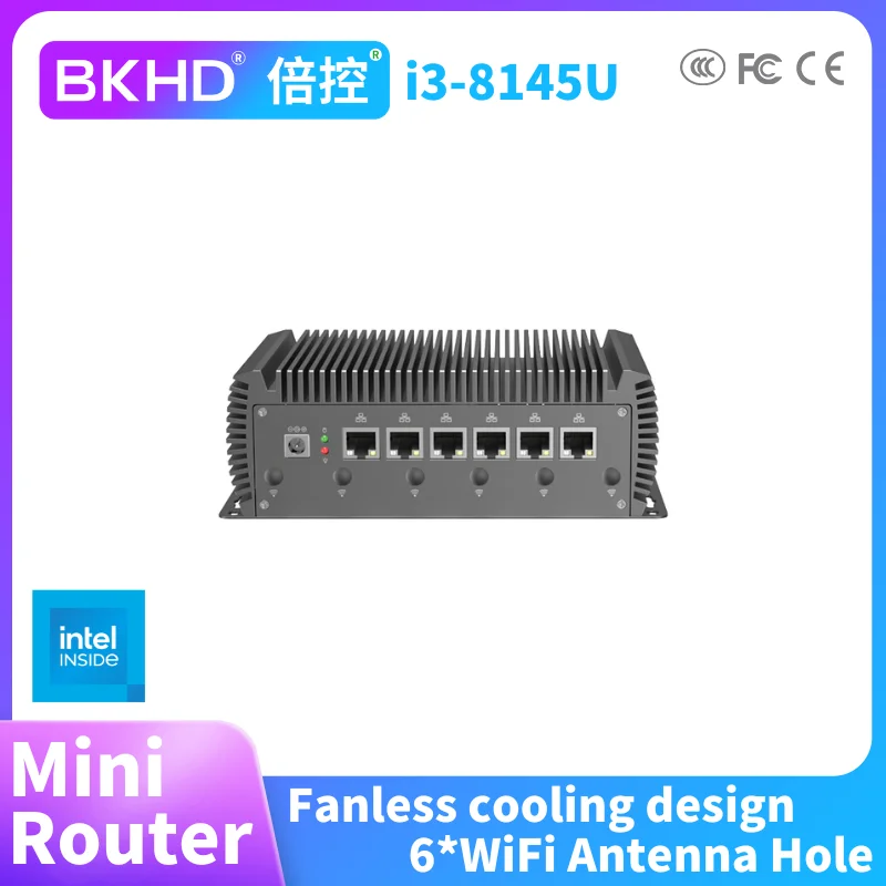 

BKHD G24 6LAN 2.5G Mini Router Fanless Intel Core i3 8145U NVMe DDR4 RAM Pfsense Ubuntu Debian Windows HDMI USB 3.0 Firewall VPN