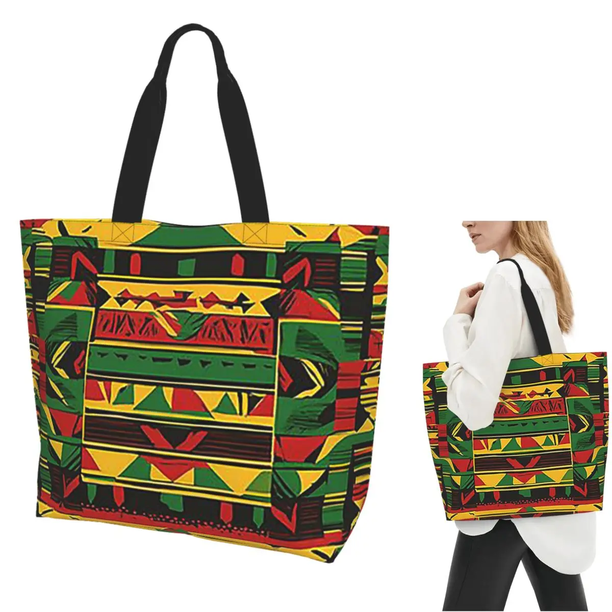 Modern Rasta Patterns For Apparel Shopping Tote Bag Canvas Large Capacity Shoulder Bags Shopper Grocery Handbag for Women